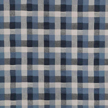 Load image into Gallery viewer, Shetland Check is a beautful yarn dyed linen cotton fabric. It is woven in tones of blues and taupe, and is available at Minerva&#39;s Bower