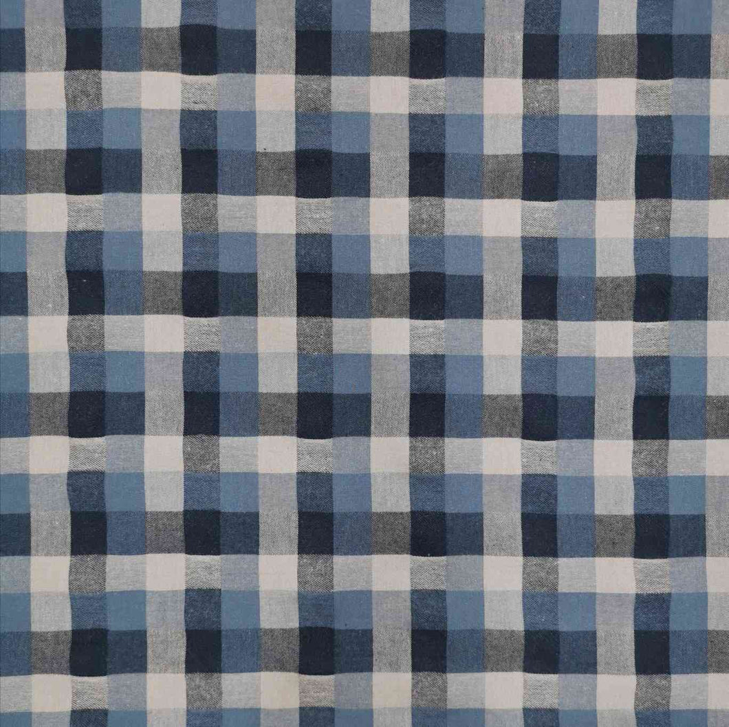 Shetland Check is a beautful yarn dyed linen cotton fabric. It is woven in tones of blues and taupe, and is available at Minerva's Bower