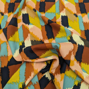 Drape of Multicolored rayon fabric with geometric pattern for sale at Minerva's Bower