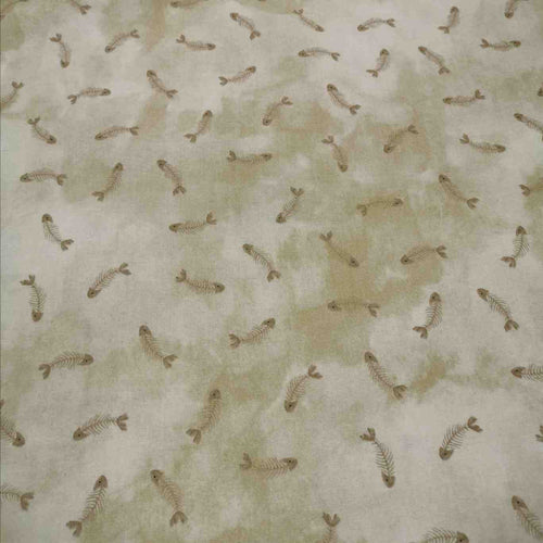 100% Cotton, Marcel Fish Bones in Beige by Figo - 1/4metre