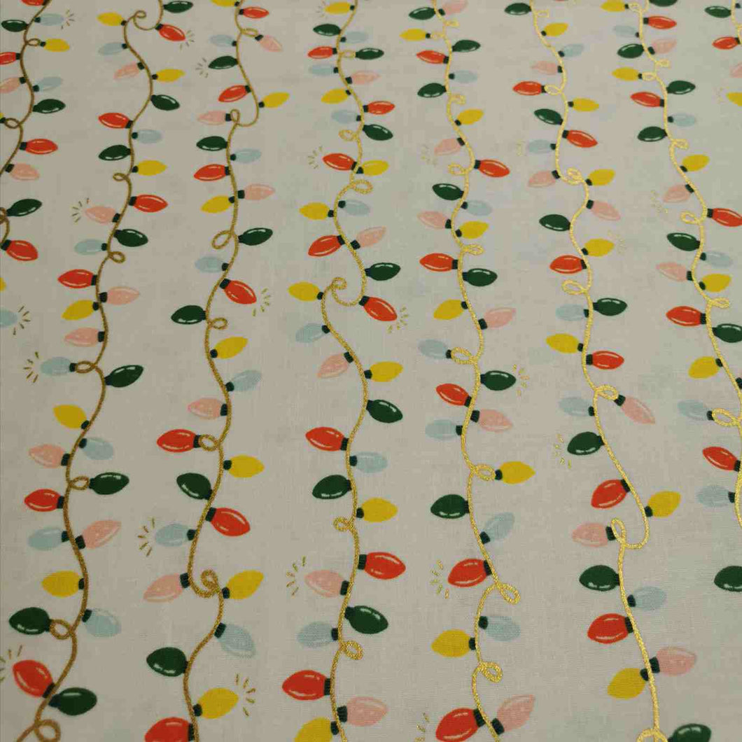 100% Cotton , Rifle Paper Co Holiday Classics, Holiday Lights, White - 1/4 metre