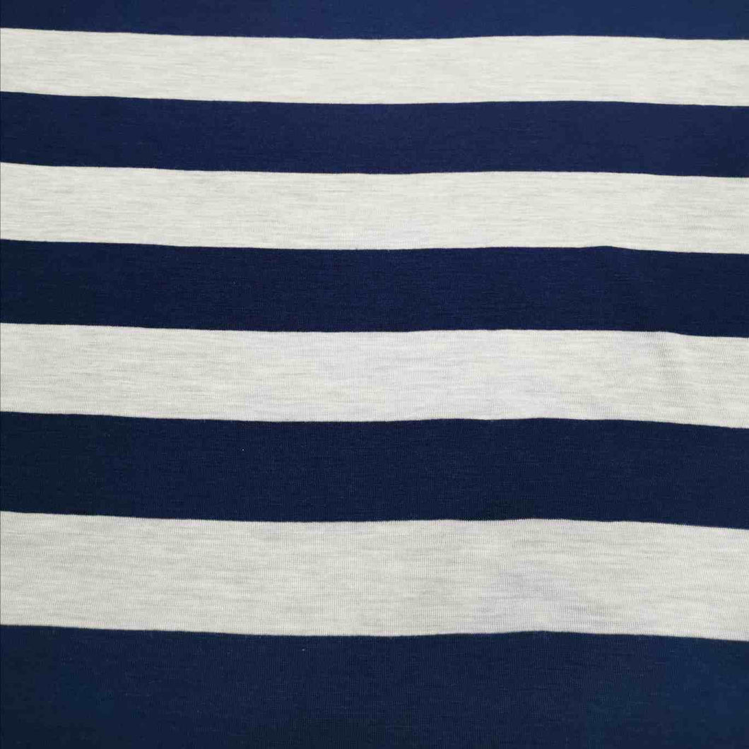 100% Merino Wool Jersey, Navy and Pale Grey Stripe - 1/4 metre