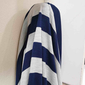 100% Merino Wool Jersey, Navy and Pale Grey Stripe - 1/4 metre