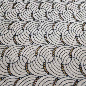 100% Cotton Embroidered Lawn, White with Denim Circles - 1/4 metre