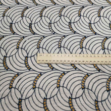 Load image into Gallery viewer, 100% Cotton Embroidered Lawn, White with Denim Circles - 1/4 metre