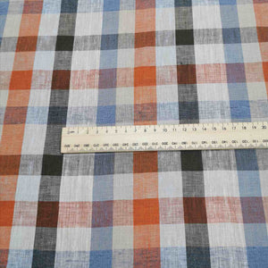 100% Linen, Country Checks in Terracotta - 1/4metre