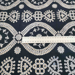 100% Cotton Embroidered Lawn, Black with Taupe Embroidery - 1/4 metre