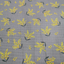 Load image into Gallery viewer, 100% Cotton Double Gauze, Wattle on Grey - 1/4 metre