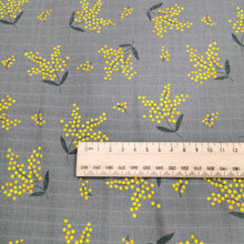 Load image into Gallery viewer, 100% Cotton Double Gauze, Wattle on Grey - 1/4 metre