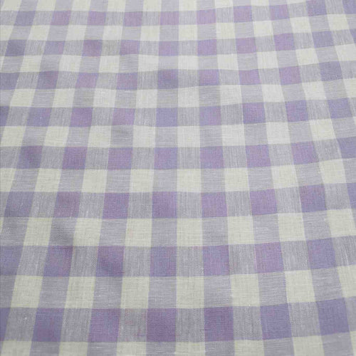 100% Yarn Dyed Linen, Soft Violet Check - 1/4metre