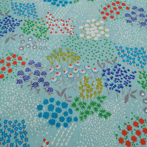 Kokka Linen Cotton Canvas, Grass on Blue- 1/4 metre