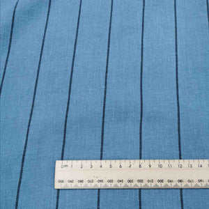 100% Linen Yarn Dyed Washer Finish, Steel Blue Stripe - 1/4 metre