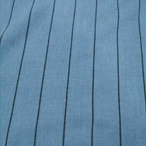 100% Linen Yarn Dyed Washer Finish, Steel Blue Stripe - 1/4 metre
