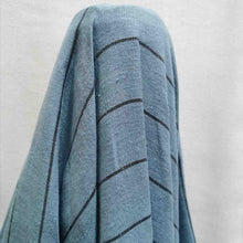 Load image into Gallery viewer, 100% Linen Yarn Dyed Washer Finish, Steel Blue Stripe - 1/4 metre