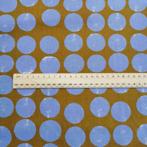 100% Cotton, Blue Moon on Mustard, Warp and Weft Honey by Ruby Star Society - 1/4 metre
