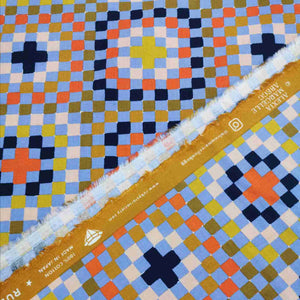 100% Cotton, Granny Square in Blue, Warp and Weft Honey by Ruby Star Society - 1/4 metre