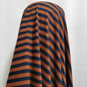  Cotton Jersey, Navy and Brown Stripe - 1/4 metre