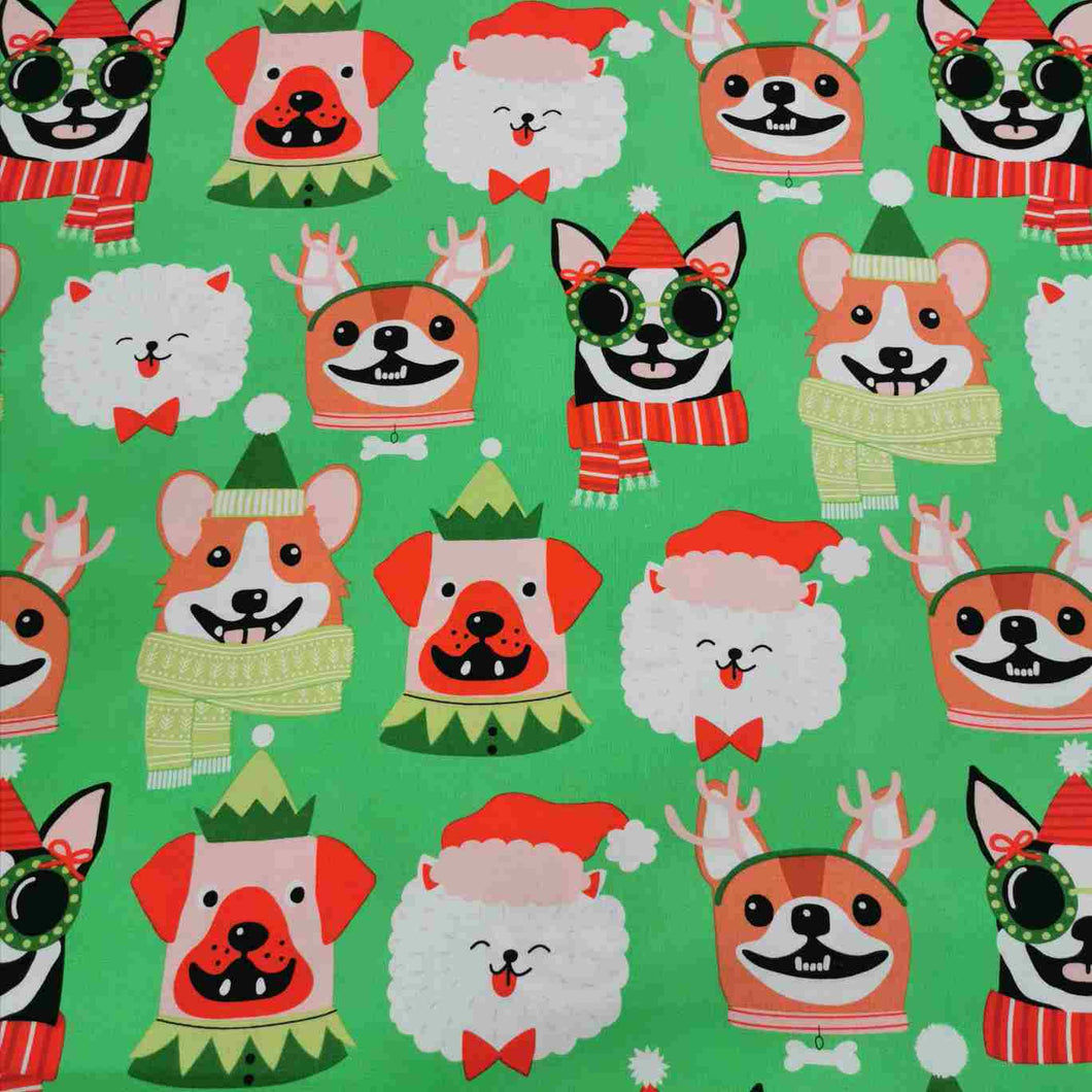 Alexander Henry 100% Cotton, Canine Christmas, Candy Green - 1/4m
