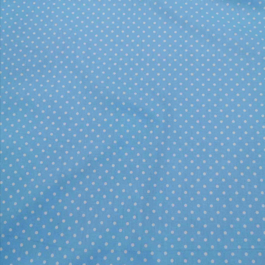 100% Cotton Poplin, Small Polka Dot, Blue - 1/4 metre
