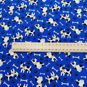 100% Cotton Poplin, Dogs and Bones, Royal Blue - 1/4 metre