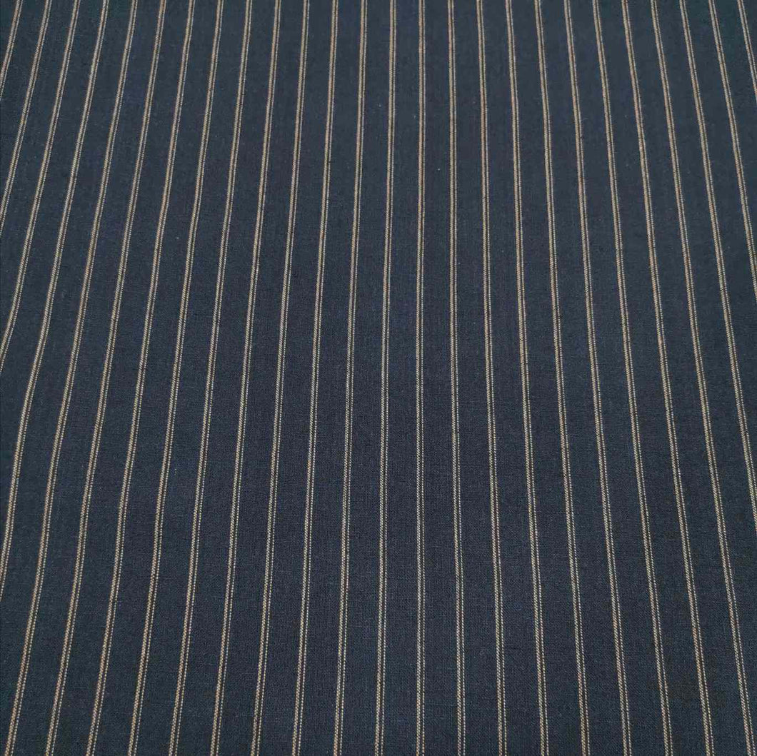Galway Linen Cotton Yarn Dyed Pinstripe, Black - 1/4 metre