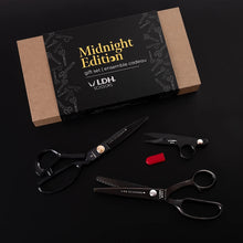 Load image into Gallery viewer, LDH Scissors, 9” Midnight Gift Set, featuring premium scissors pinking shears and snips, for sale at Minerva's Bower