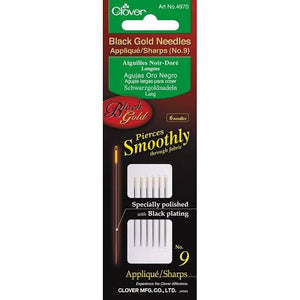 Clover black Gold Applique needles in size 9 for sale at Minerva's Bower