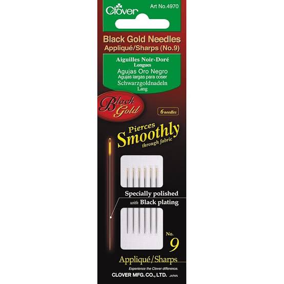 Clover black Gold Applique needles in size 9 for sale at Minerva's Bower