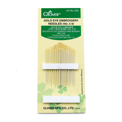 Clover gold eye embroidery needles assorted pack, for sale at Minerva's BOWER