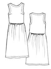 Load image into Gallery viewer, sketch of Tessuti Patterns Felicia pinafore paper pattern for sale at Minerva&#39;s Bower