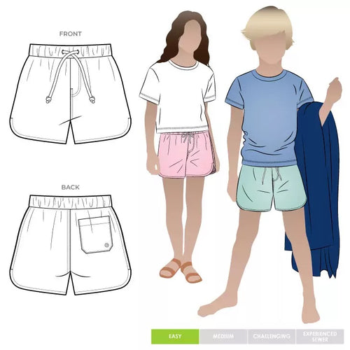 Style Arc Bondi Kids Boardie Sewing Pattern - Sizes 1 to 8, for sale at Minerva's Bower 