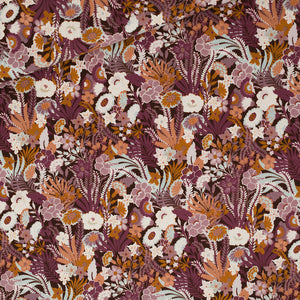 See You At Six Cotton French Terry, Flower Wealth, Nocturne Purple  - $38 per metre ($9.50 - 1/4 metre)