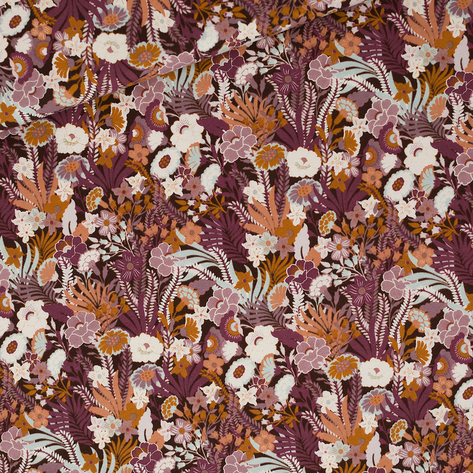 See You At Six Cotton French Terry, Flower Wealth, Nocturne Purple  - $38 per metre ($9.50 - 1/4 metre)