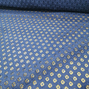 100% Cotton Embroidered, Navy- 1/4 metre