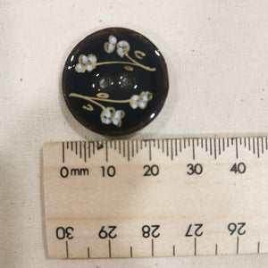 Italian Enamel Button, Medium - Black Floral