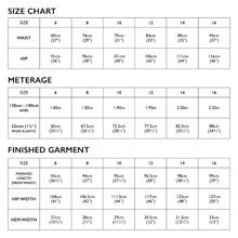 Load image into Gallery viewer, Size Chart for Tessuti Patterns Naia Pants paper pattern available at Minerva&#39;s Bower
