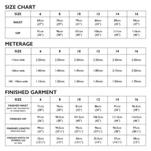 Load image into Gallery viewer, Size chart for Tessuti Patterns Nina Pants paper pattern available at Minerva&#39;s Bower